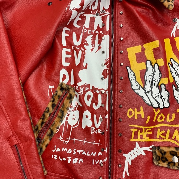 R3BEL MENS LEOPARD COLLAR BIKER  Bomber JACKET Large Retail 250$ Graphic Print - Picture 7 of 12